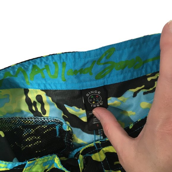 Maui & Sons Youth Small‎ Blue Green Black Camo Board Shorts, Swimming Trunks, S - Picture 7 of 9